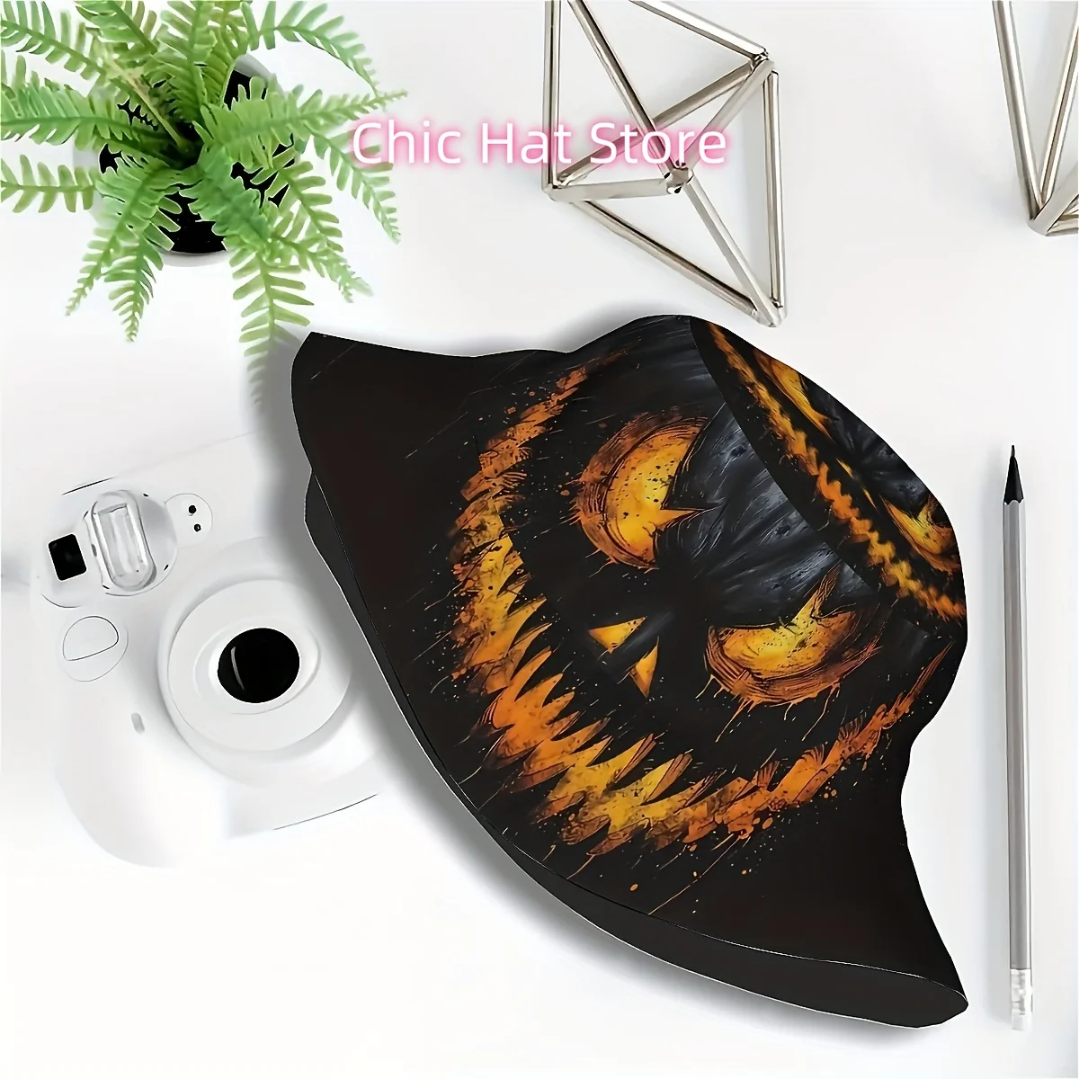 ()1pcs Halloween, Featuring an Evil Pumpkin Pattern (2) Unisex Printed Fisherman Hat, Stylish Hat with Fun Personality, Outdoor