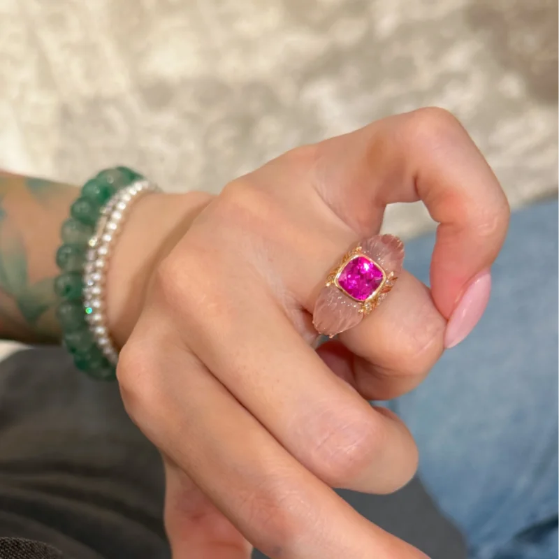 

Bellux 925 Silver Gold Plated Ring Cushion Pink Cubic Zirconia Natura Crystal Feather Design Luxury Women Fine Jewelry Rings