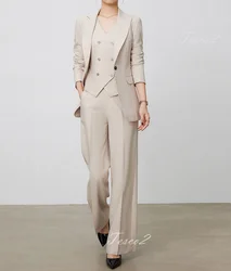 Tesco Dames Elegant Pak Lange Mouw Blazer + Broek Met Rechte Pijpen + Vest 3-delige Senior Outfits Voor Op Het Werk Bruiloftsfeest Broek