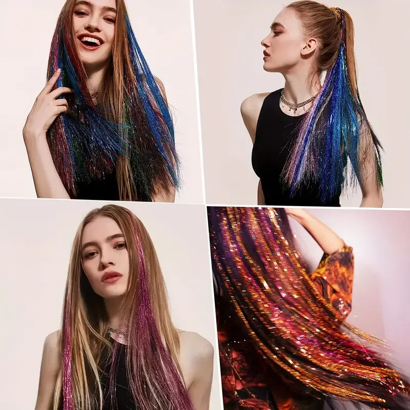 Holographic Glitter Hair Tinsel Extensions, Multi-Color Options, Festival Braid Hair Accessories