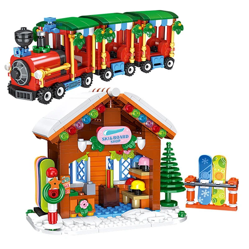 Casa di Natale Albero Treno Mini Building Blocks Set Decorazione creativa del festival Mattoni Kit fai da te Giocattoli Ragazzi Bambini Regali di buon Natale