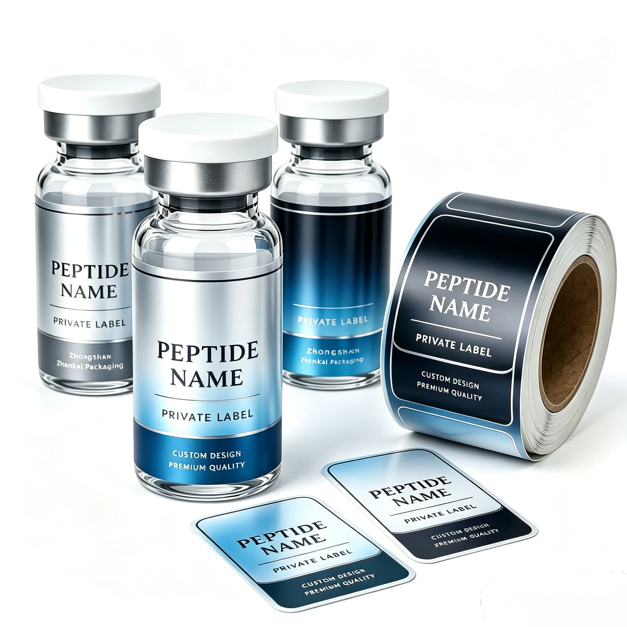 Custom Silver Hot Stamping Peptide Bottle Boxes Waterproof Printed Label Stickers For 3ml 10ml Body Fitness Agent Vials