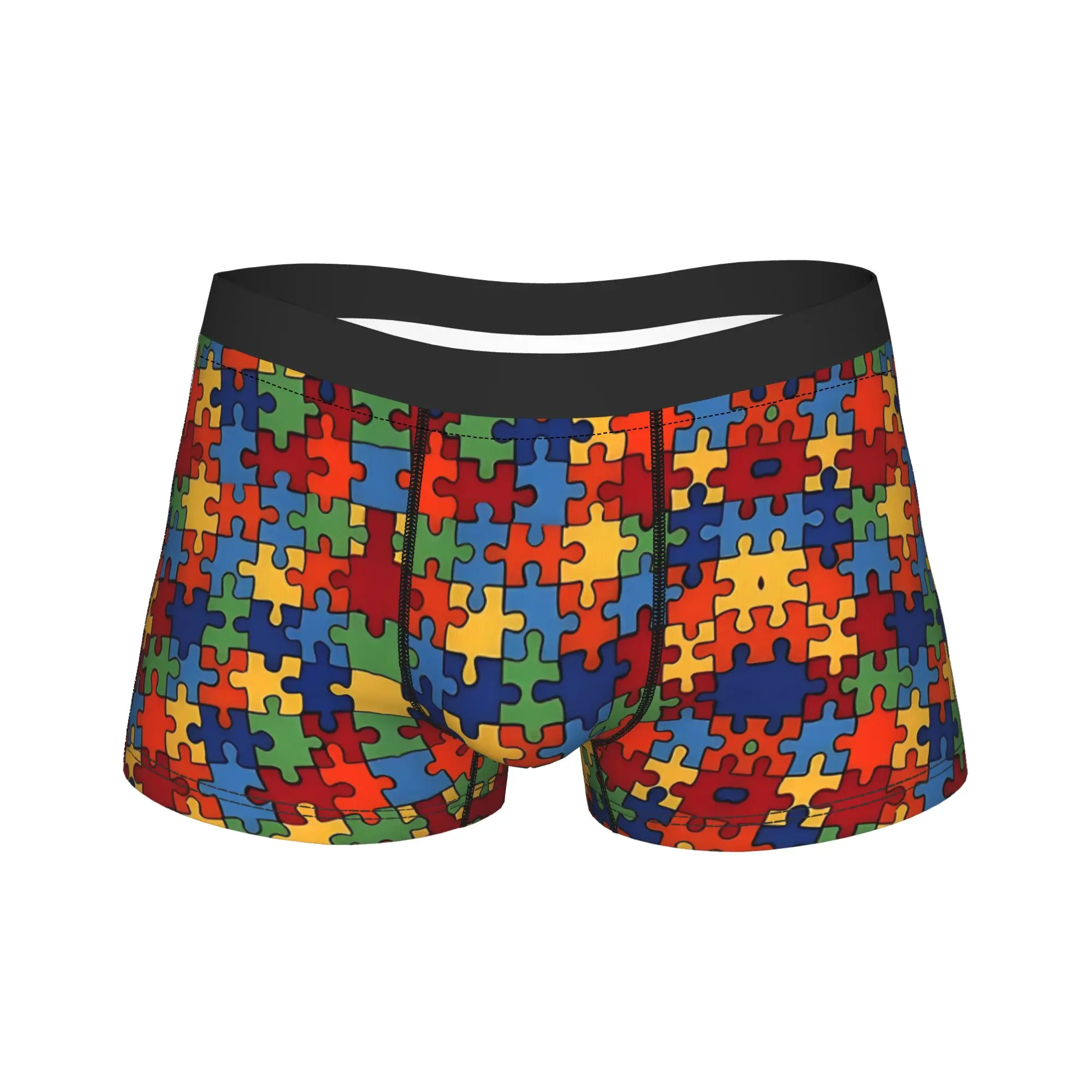 Colorful Interlocking Puzzle Pattern Underwear  Males Panties Design Comfortable Boxershorts High Quality Boxer Brief Large Size