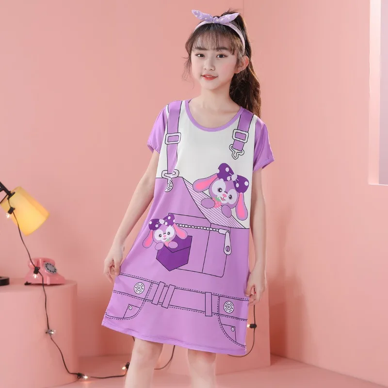 Sanrioed Anime My Melody Cinnamoroll Pochacco Cute Printed Children's Nightgown Kawaii Thin Short Sleeved Pajama Dress Kids Gift