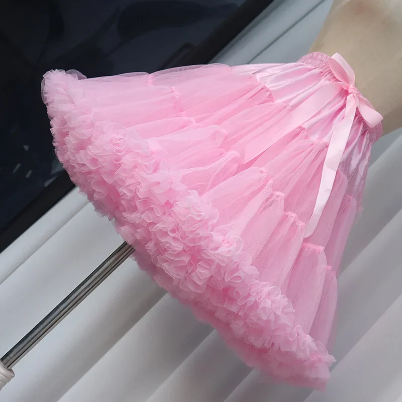 Women Flower Style Pink Lolita Petticoats Crinoline Inner Bustle Cosplay Tutu Puffy Cancan Skirt Under Wedding Dresses crinolina