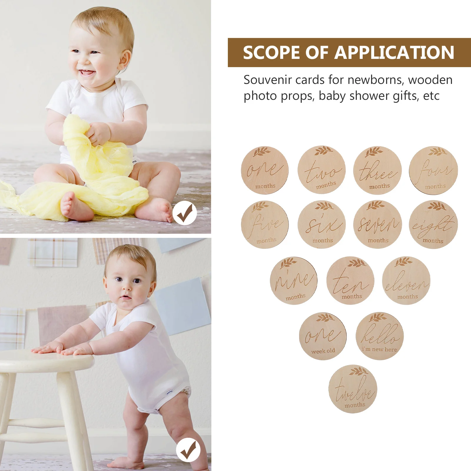 

14Pcs Baby Monthly Wooden Milestone Cards Photography Props Newborn Growth Photo Decoration Keepsake Baby Monthly Cards