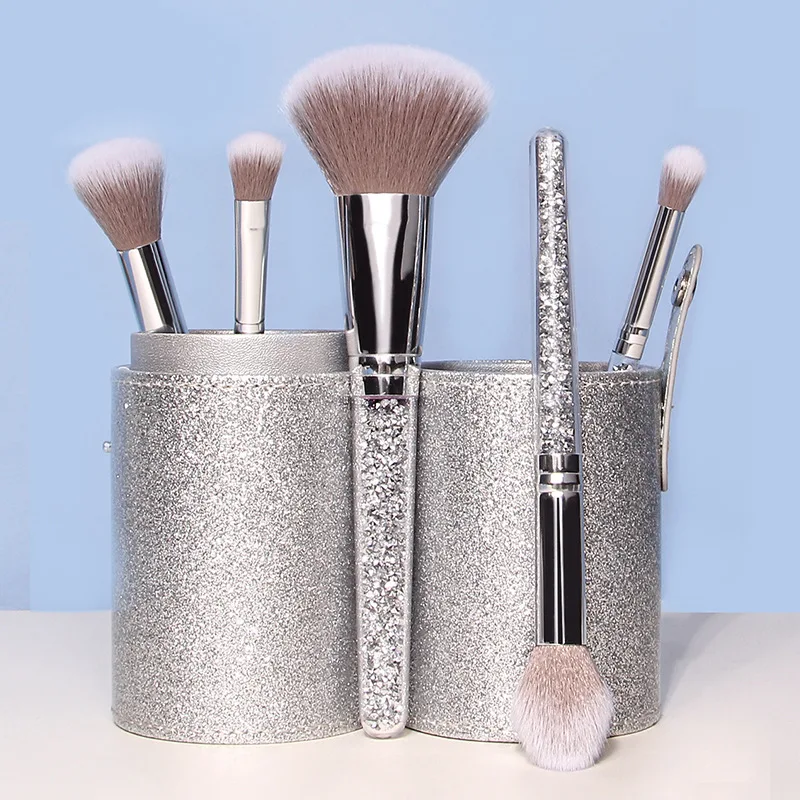 5pcs Sparkling Rhinestones Makeup Brushes Set Face Powder Brush Nasal Eye Shadow Blush Brush Smudge Professional Beauty Tools