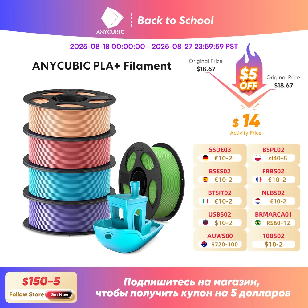 

ANYCUBIC PLA+ 3D Printer Filament 1.75mm 1KG/Roll High Precision Pla Plus 3D Printing Material Plastic Rubber Consumables