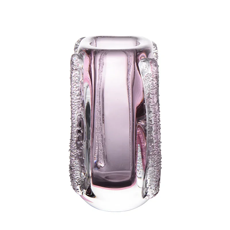 Pink square mouth glazed flower ware, light luxury and high-end sense of beautiful vase, thickened glass art flower ware living