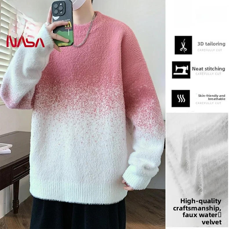 

ex Thiened Fce adient Color вязаный свитер зимний теплый длинный све круглый пуловер Ne повседневный удобный модный