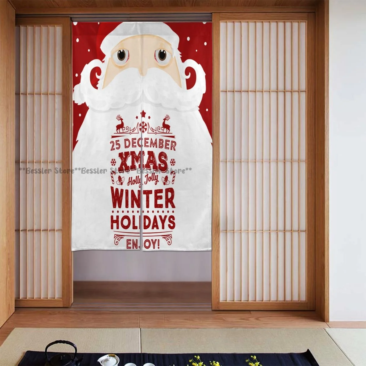 Door Curtains Xmas Poster Santa Claus Room Partitions Home Deocration