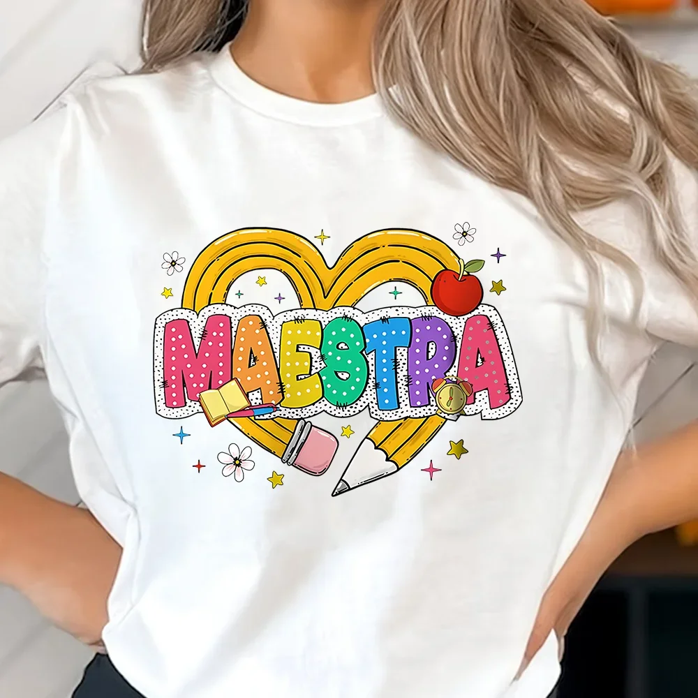 Maestra Shirt Spanish Teacher Shirts Back To School Gift Clothes Retro Spanish Teacher\'s Short Sleeve Tops Maestra School Tee