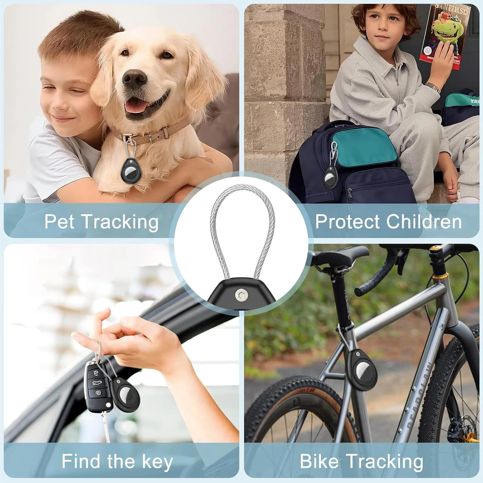 Waterproof AirTag Secure Holder Keychain Anti-Scratch Air Tag Lock Case with Wire Cable for Apple Pets Keys Item Finder Tracker