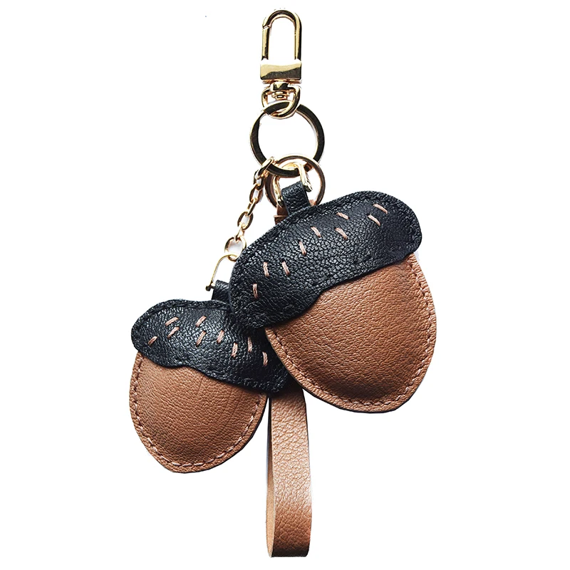 Handmade Leather Acorn Bag Charm Key Ring Purse Bag with Gift Box