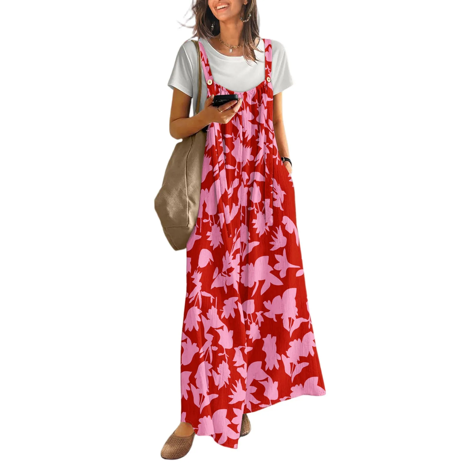 

Casual Wide Leg Jumpsuits for Women Boho Floral Pleated Overalls Rompers Summer Outfits with Pockets Jumpsuits for Women Casual