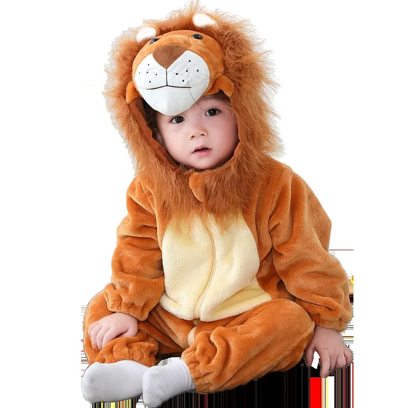 Lovely Lion Baby Girl Clothes Boys Romper Infant  Winter Warm Animal Costume Outfit Cartoon  Hooded Overall Jumpsuit Ropa bebe