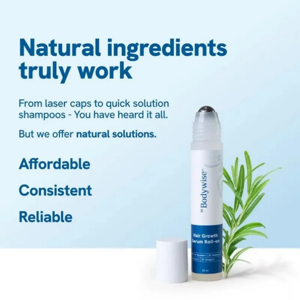 Bodywise - Sérum Capilar en Roll-on, Fortalece las Raíces del Cabello, Tratamiento para el Cuero Cabelludo, Romero, Anti-Frizz, Esencia para el Cuidado del Cabello para Todo Tipo de Cabello