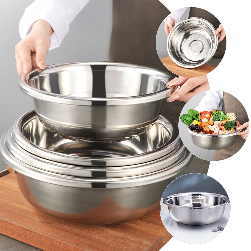 Kitchen Bowl Large Metal Mixing Thick Stainless Steel Basin Accessory Round Big Bowls Flat Bottom Vegetable Wash