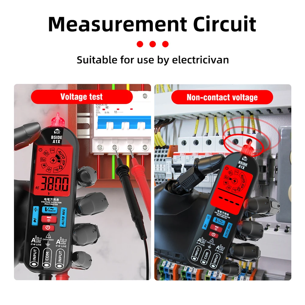 BSIDE A1X NEW Handheld Digital Multimeter Electric Test Pen Professional Voltage Resistance Diode Tester Live Wire Flashlight