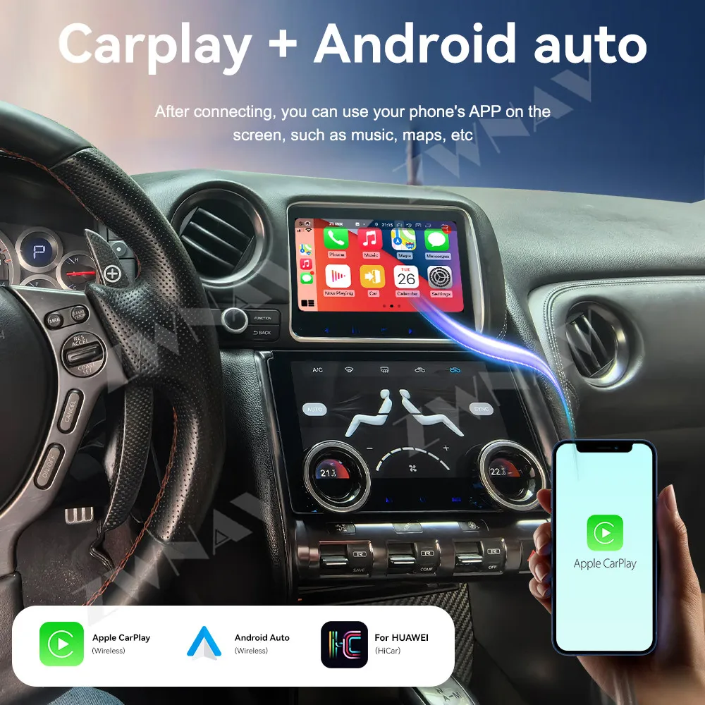 

For Nissan GT-R 2007-2015 8+9 inch Touch Screen Android 14 Carplay Car GPS navigation and Air Conditioning Screen Climate Board