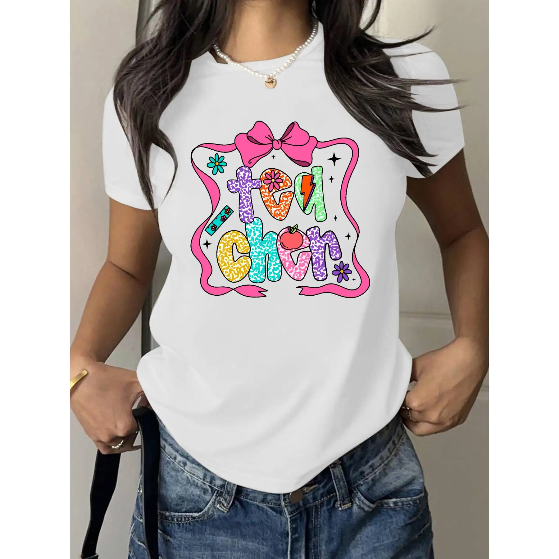 

Women's "I Teach" T-Shirt Cute Teacher Graphic Tee Back to School First Day of Class Gift for Educators