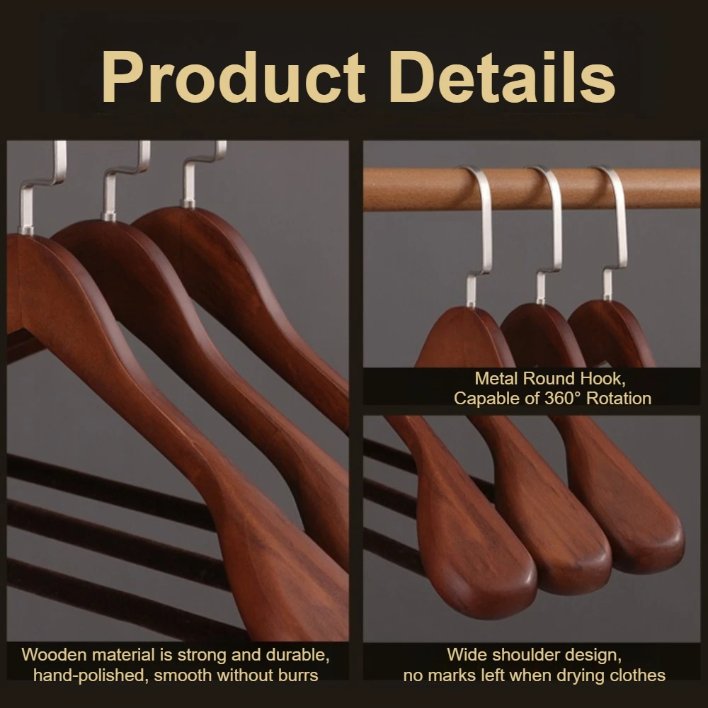 1/2PCS Retro Wooden Coat Hanger Extra Wide Shoulder Trouser Hangers for Sweater, Suit, Pants Bedroom Closet Wardrobes Organizer
