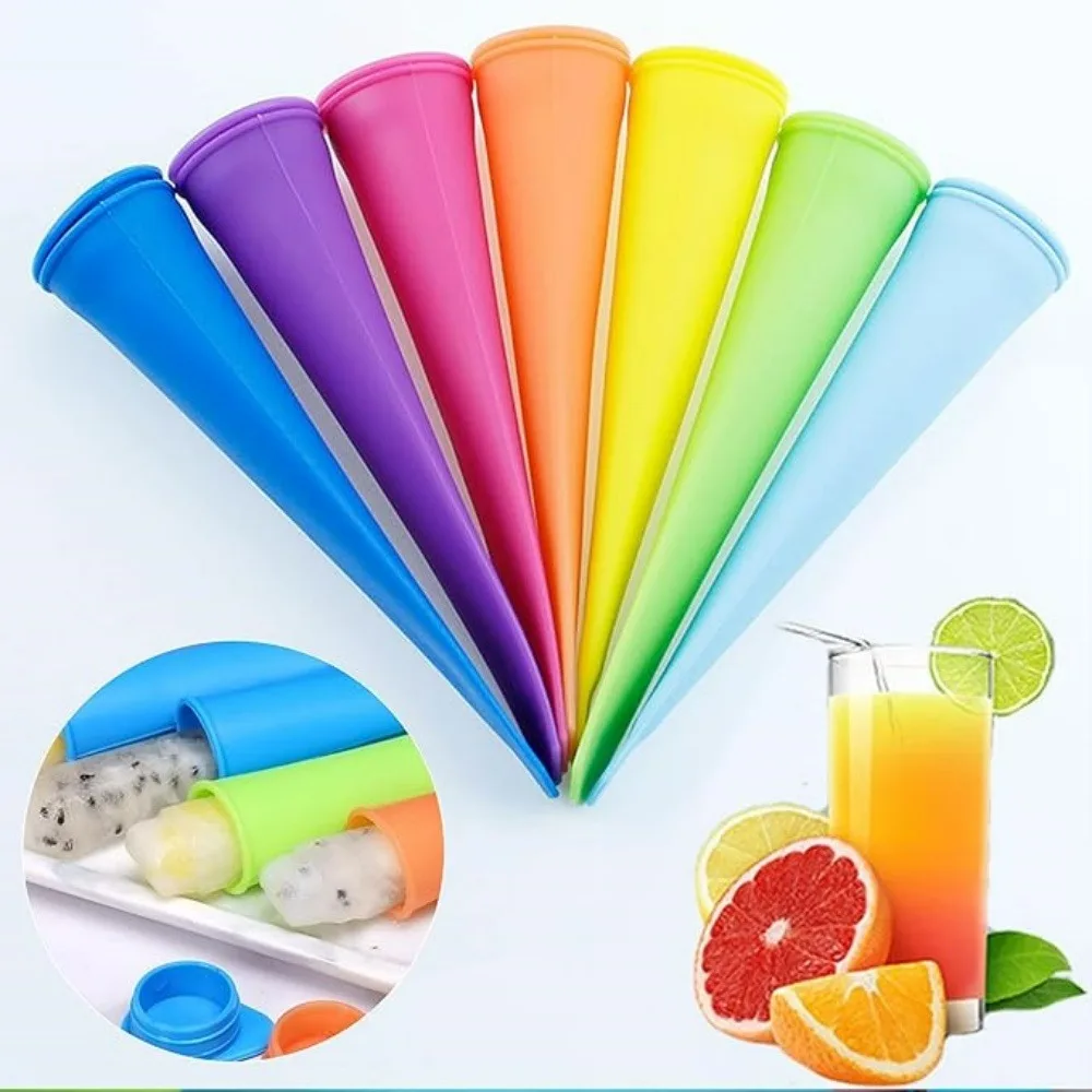 6pcs Food-grade Silicone Ice Cream Molds with Lid DIY Homemade Juice Ice Lolly Reusable Leak-Proof Ice Cube Tray Kitchen Gadgets