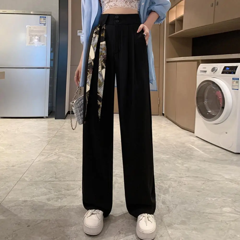 

Женский костюм с шелковой лентой, брюки в стиле OL, декор с лентой, высокая талия, прямые широкие женские брюки, повседневные деловые брюки