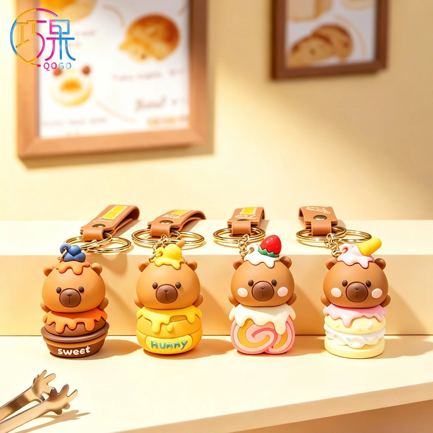 1pc creative fun exquisite dessert cake swiss roll honey jar Capibala keychain zoo souvenir backpack accessories pendant gifts
