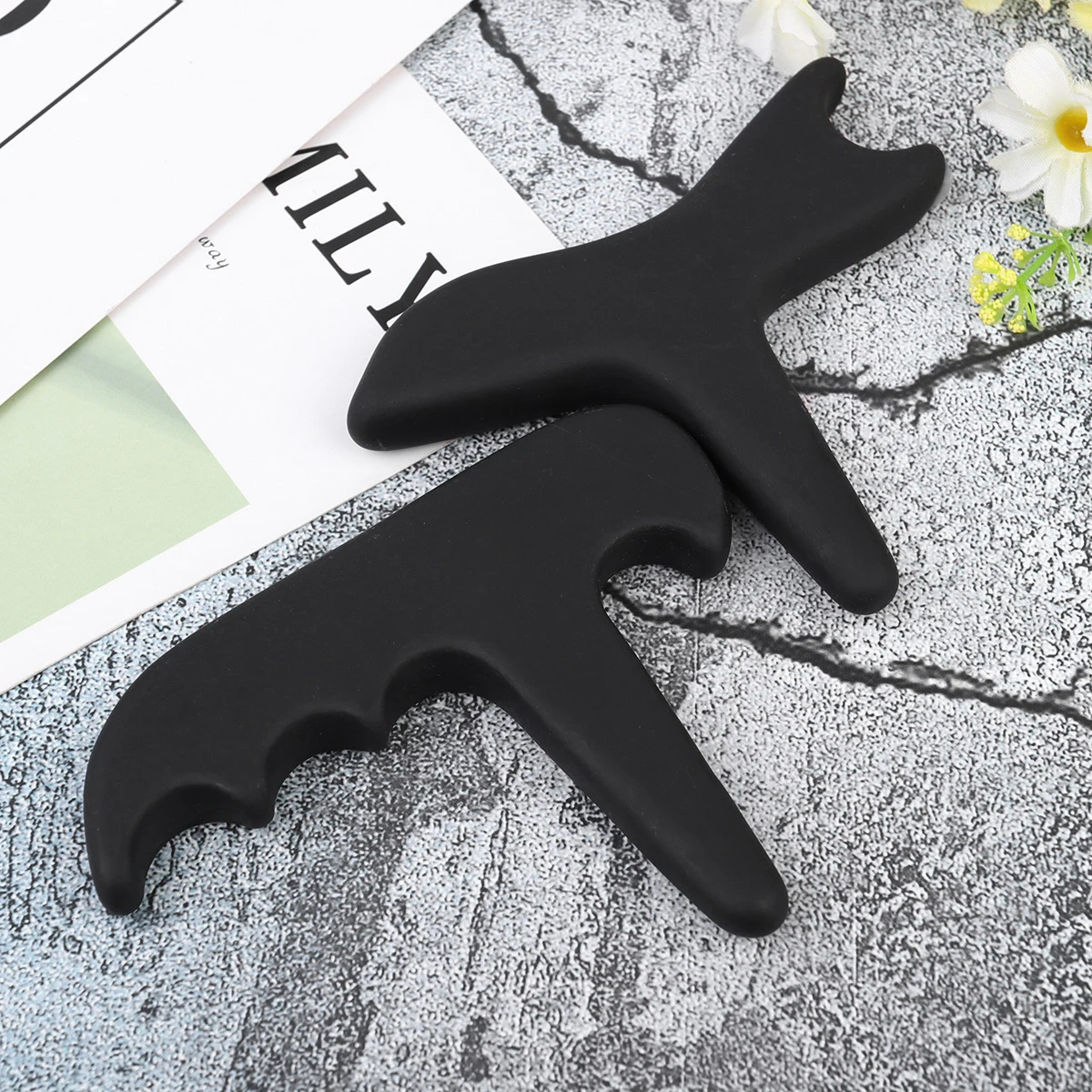 

2pcs Natural Obsidian Gua Sha Massage Scraping Tool Skincare Beauty Facial Stone Durable Smooth Black