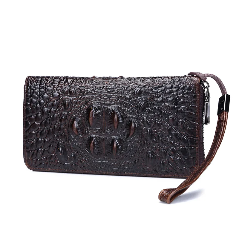 New Oil Wax Leather Wallet Business Top Layer Cowhide Long Lado Capacity Multi Card Crocodile Wallet
