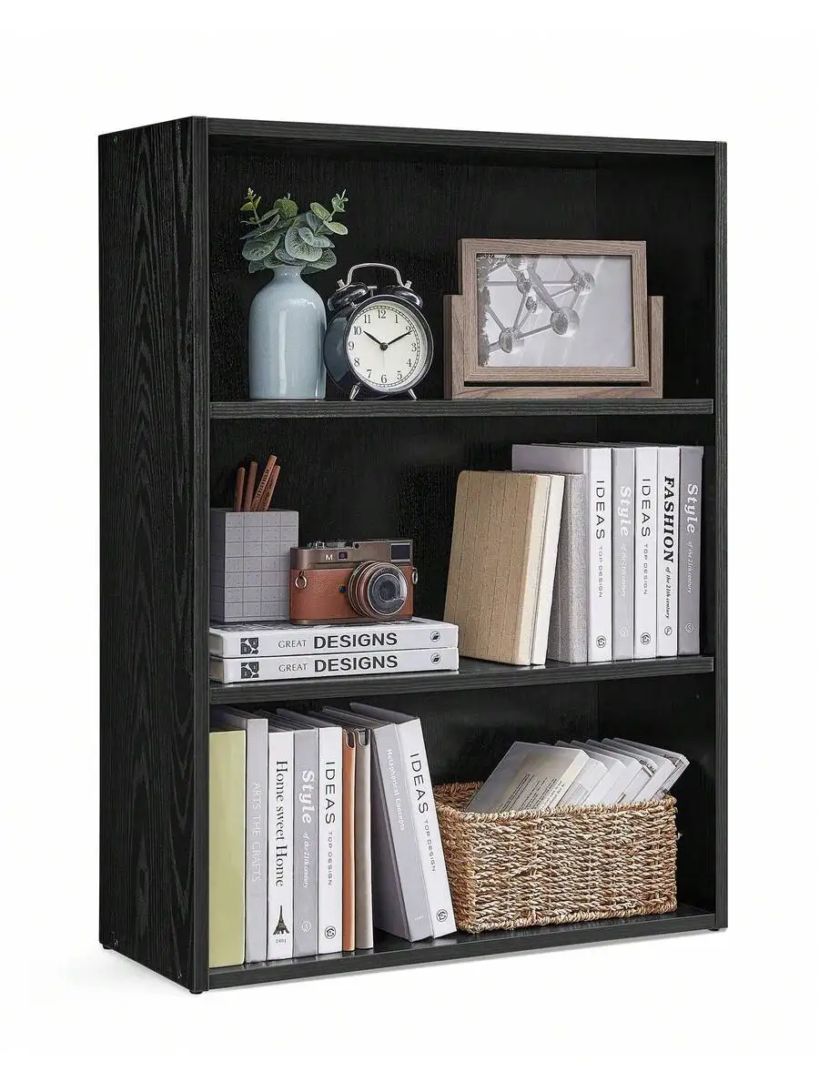 Bookshelf, 3-Tier Open Bookcase With Adjustable Storage Shelves, Floor Standing Unit, 9.4'D X 23.6'W X 31.8'H, Rustic Brown, Rus