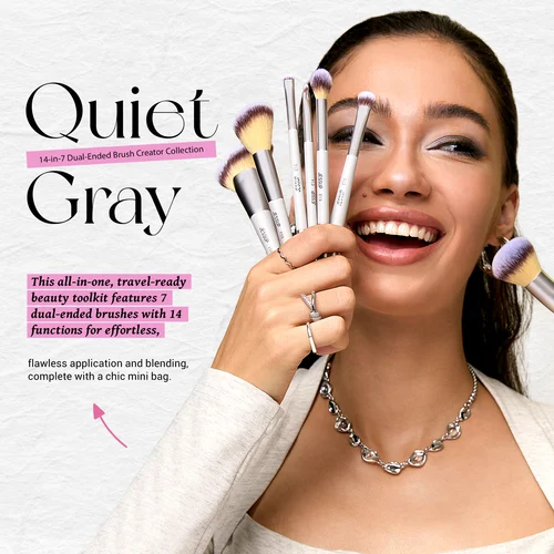 Imagen 2 del producto Jessup-Juego de brochas de maquillaje, 3/7 Uds., base sintética de doble punta, colorete, mezcla de resaltado, brocha para cejas con bolsa, gris silencioso T520