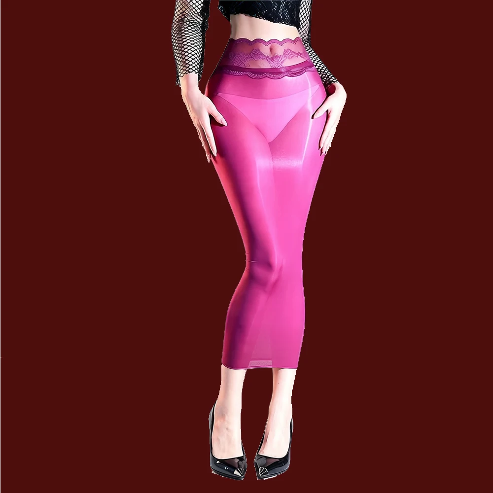 Modisches Damen-Spitzen-Bodycon-Kleid, Micro-Minikleid mit 5D-Öl-Glanzeffekt, Hüftbetontes Kleid, Transparentes Elastisches Dienstmädchenkleid
