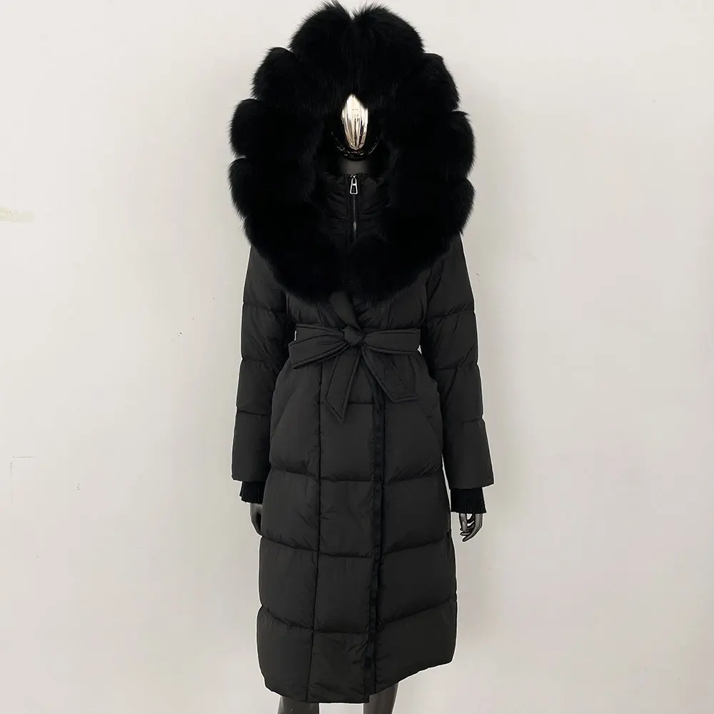 Weiße Gänsedaunenjacke, Parka, dick, warm, locker, wasserdicht, Mantel, natürliche Pelzjacke, Damen, 2024, Winter, echte Fuchspelzkragenjacke