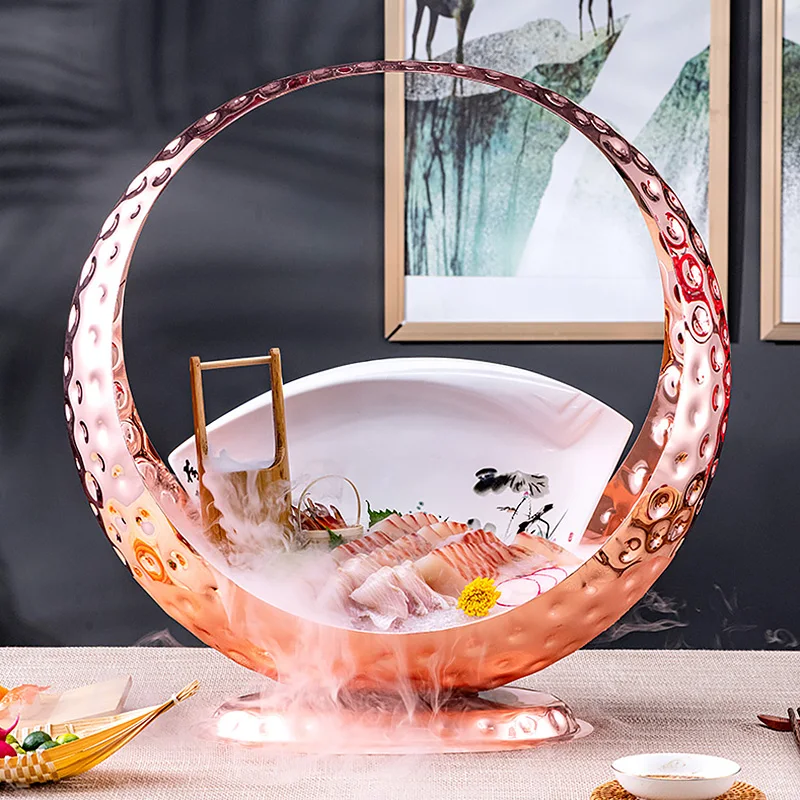 high-end seafood sashimi plate ice plate large salmon fish raw thorn special plate artistic conception dishes tableware