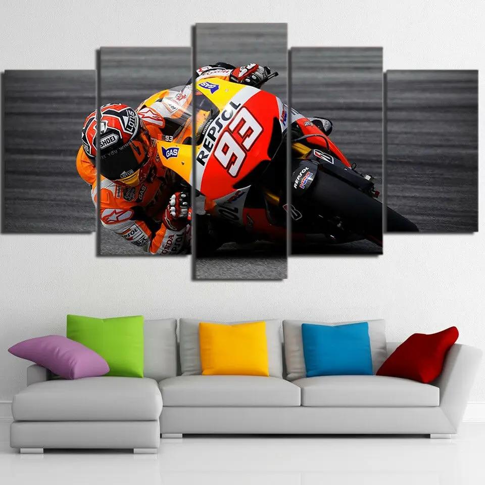 No Framed 5Pcs Motorcycle Racing Sport Bike Ride Poster Canvas Picture Print Wall Art Canvas Painting Wall Decor for Living Room