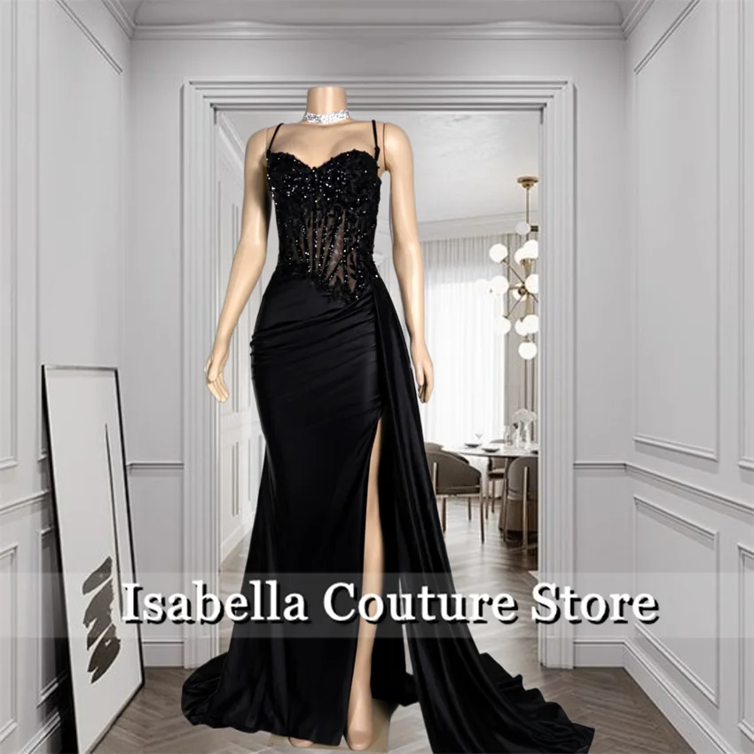 

Luxury Black Long Prom Dresses Beading Crystal Lace Applique 2025 Elegant Party Dress Woman Vestidos Birthday Dress Customized