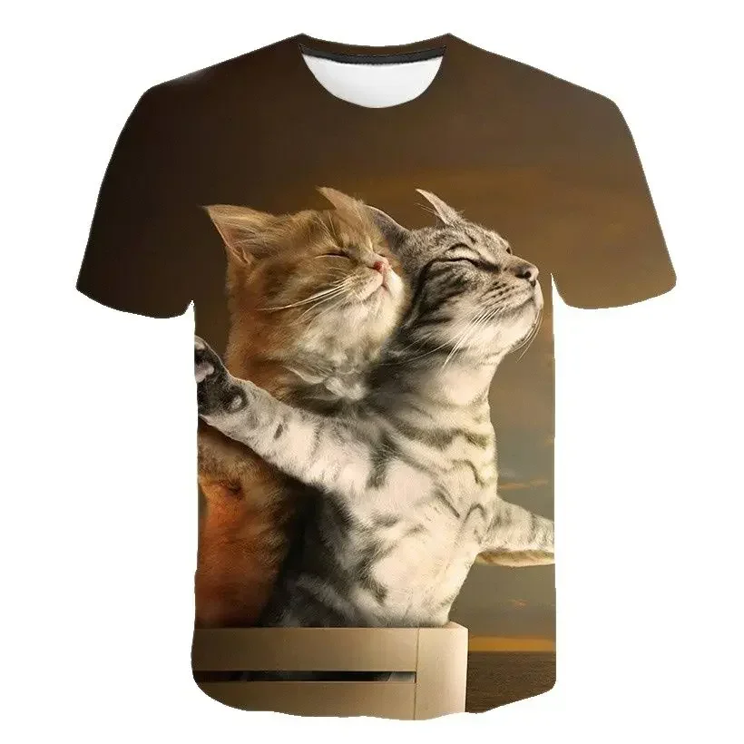 

Fashion 3D Exquisite Harajuku Print Men and Women Round Neck Short-Sleeved Top Summer Persian Cat Chinchilla Cartoon Fun T-shirt