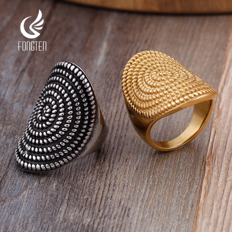 

Fongten Oval Ring For Men Women Stainless Steel Round Metal Big Mushroom Rings Unisex Gold Silver Color Jewelry