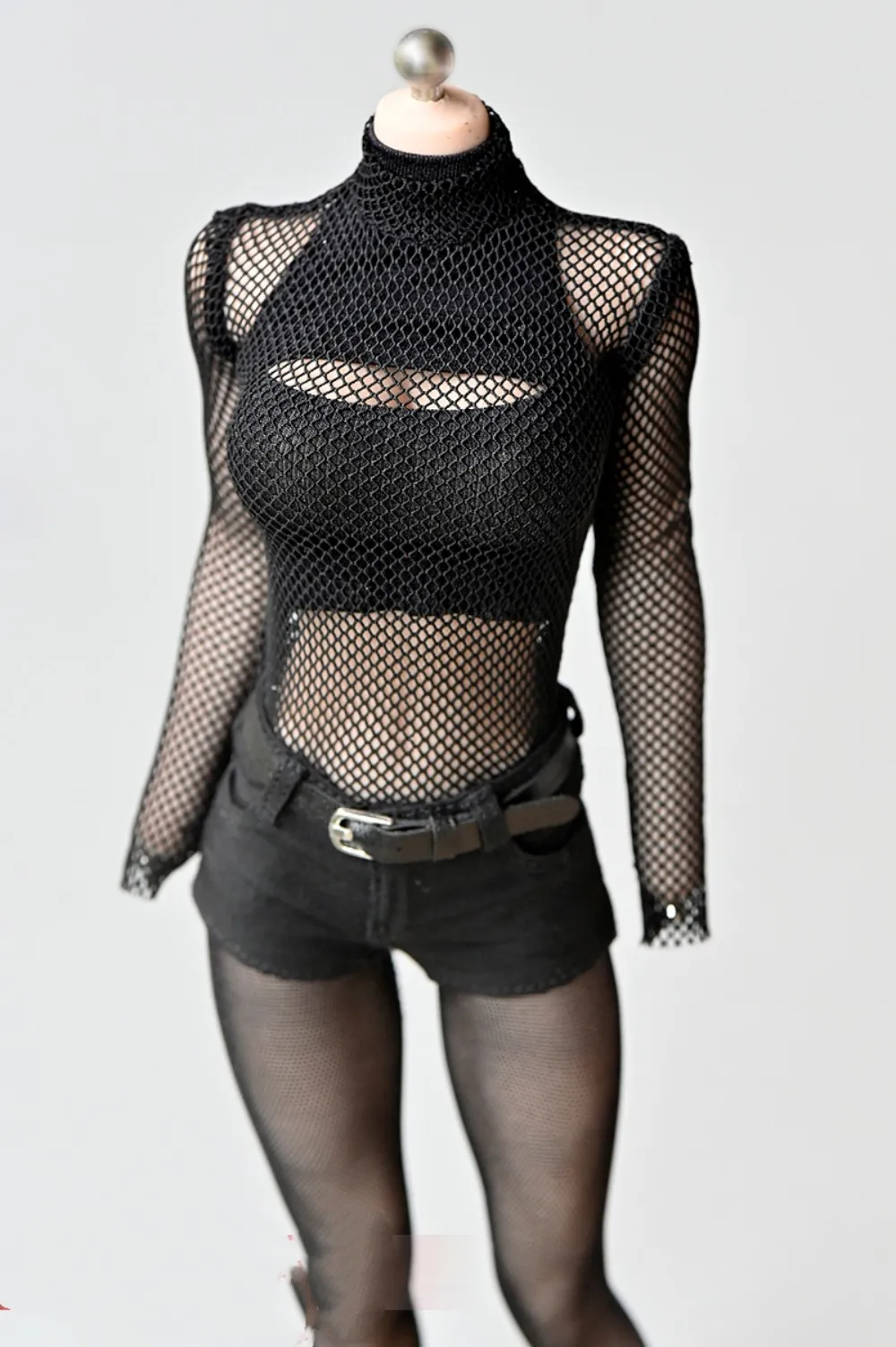 

1/6 Mesh T-shirt Fishnet Top Suit Casual Long Sleeve Vest Shorts Clothes Model Fit 12" Female TBLeague Figure Body Dolls Toy