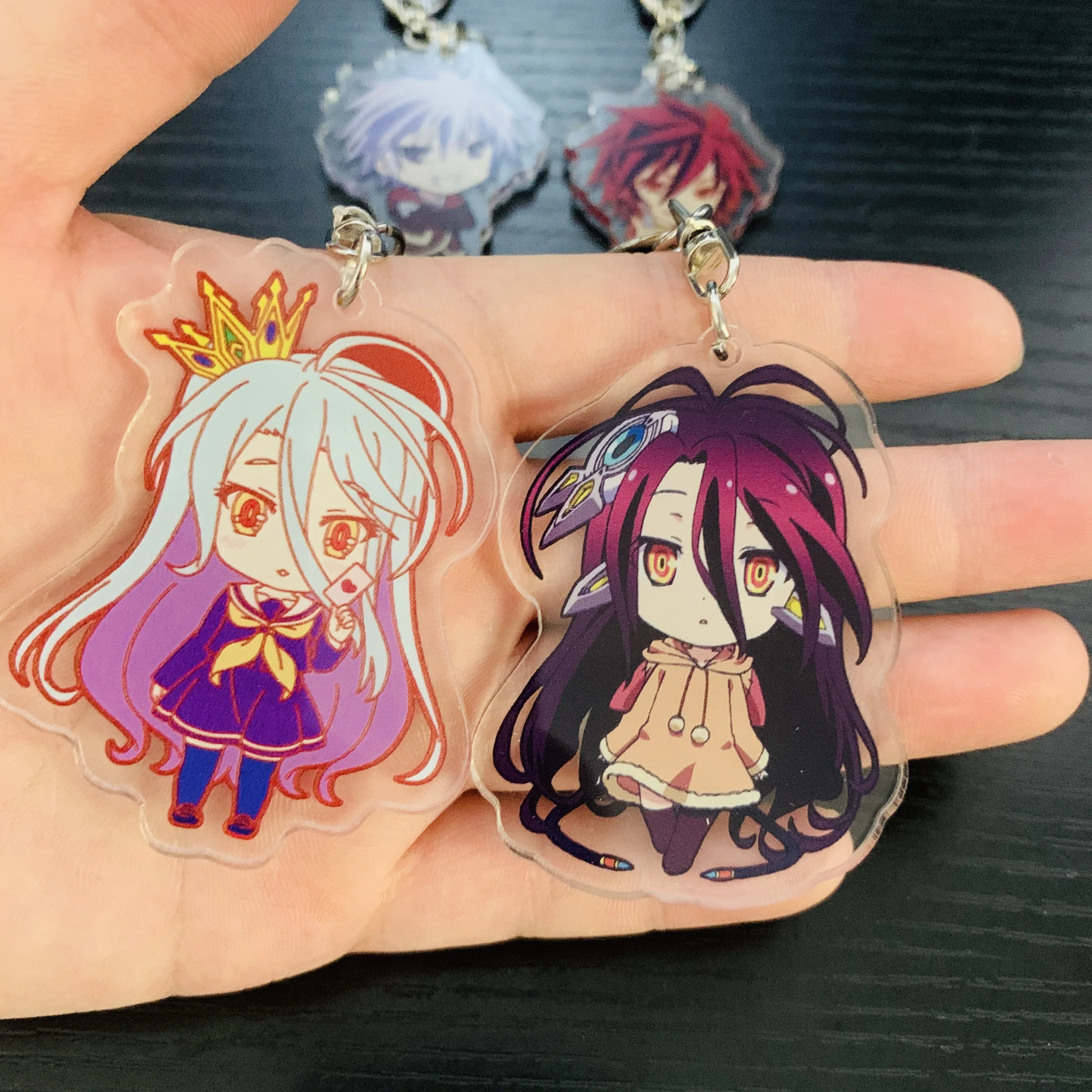 NO GAME NO LIFE Anime Figure Sora Shiro Jibril Cosplay Acrylic Key Chain Kawaii Bag Pendant Accessories Fans Christmas Gifts