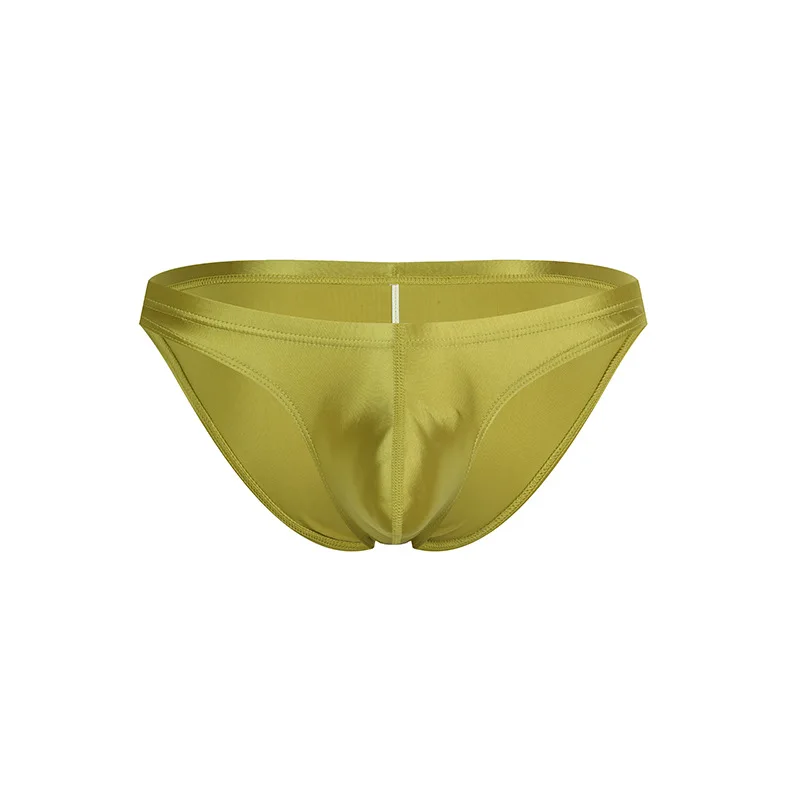 

Мужские трусы-брифы с эффектом объема, модные, атласные, гладкие, молодежные, облегающие, с U-образным выпуклым карманом, сексуальные, однотонные, эротические танга для геев