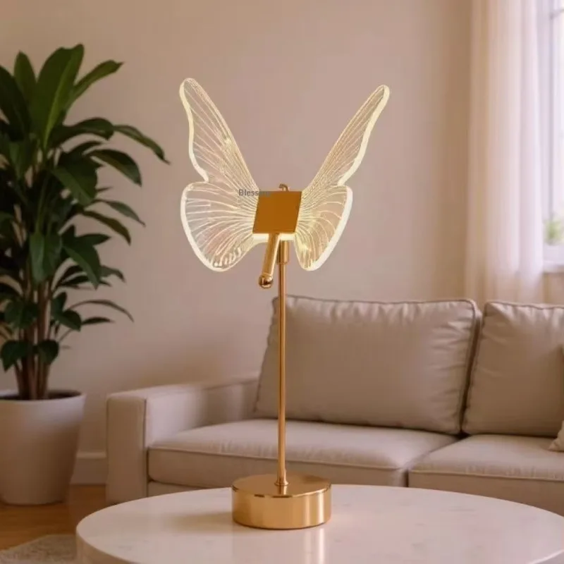 Light luxury modern simple acrylic metal butterfly desk lamp atmosphere night light bedroom girl room bedside decoration