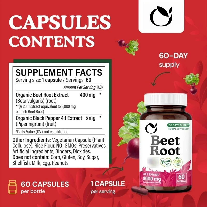 Beet Root Capsules - 60 Count - Overall Health Supplement