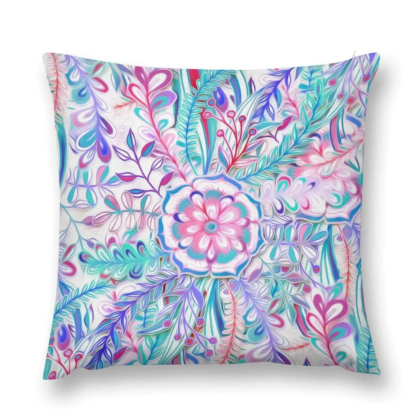 Boho Flower Burst in Pink and Teal Throw Pillow christmas pillowcases Pillowcases For Pillows pillow