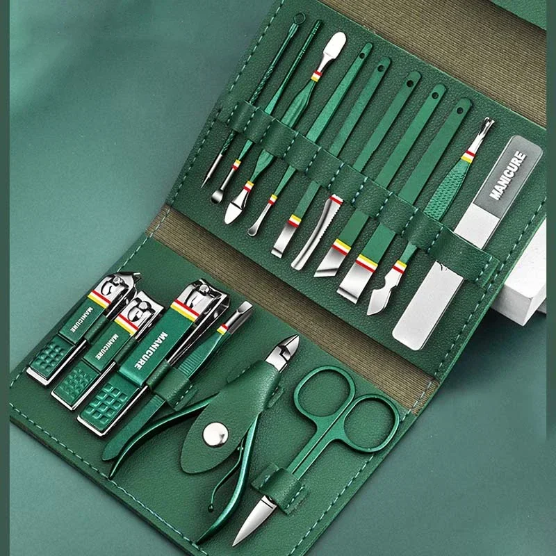Ouriner 12/16 قطعة مجموعة أدوات قص الأظافر مجموعة الفولاذ المقاوم للصدأ مسمار كليبرز مجموعة مع حقيبة قابلة للطي مانيكير القاطع أطقم مقص أداة #2