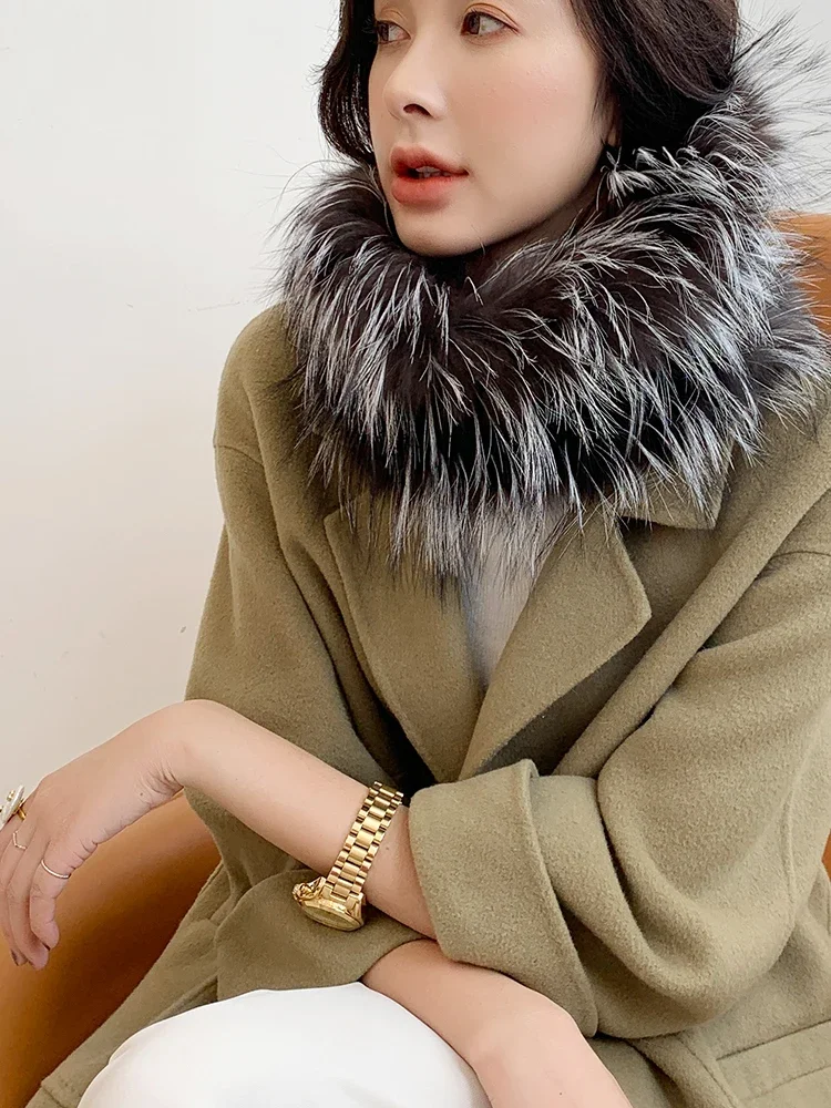 

Women Real Rex Rabbit Fur Scarf Fox Fur Neckerchief Wraps Winter Warm Muffler Hand-knitted