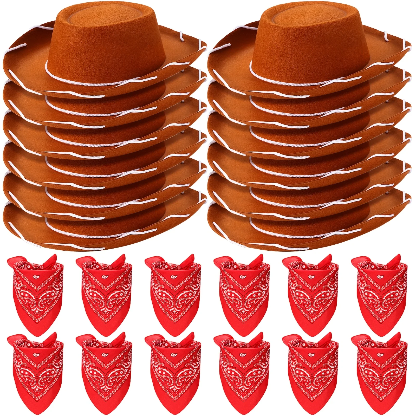 

24 Cowboy Hats And Bandanas for Additions in a Western-Themed Costume, Perfect for Birthday Party Supplies