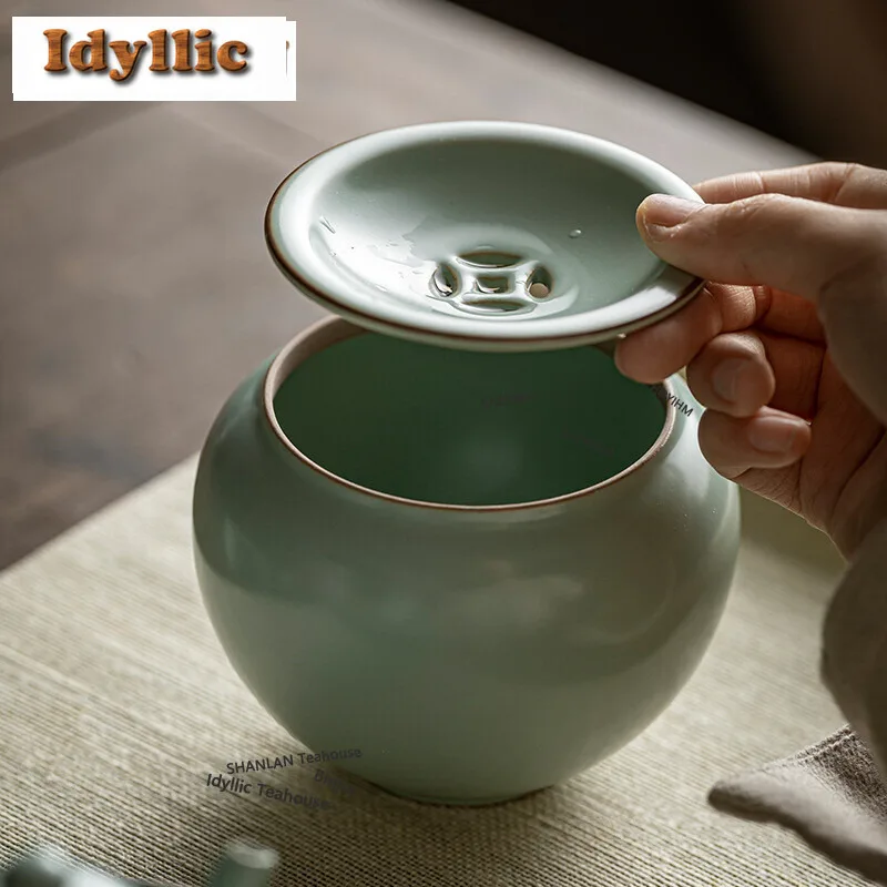 HOYIHM 400ml Azure Ru Kiln Porcelain Jianshui Antique Teapot Holder Writing-brush Washer Water Washing Slag Tank Household Chaxi